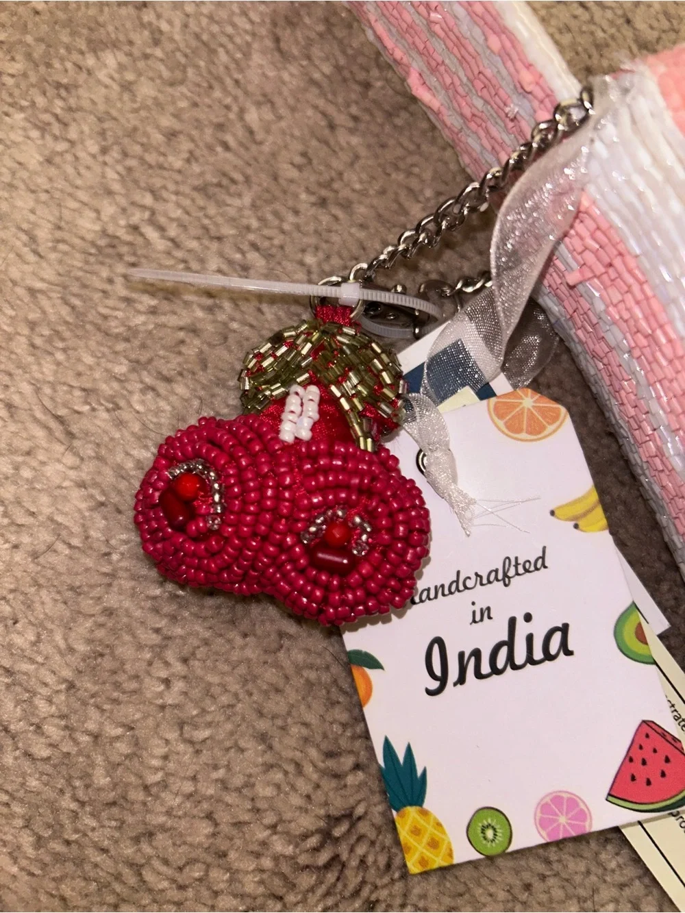 Viral TikTok Beaded Cherry Embroidered Shoulder Bag - Pink